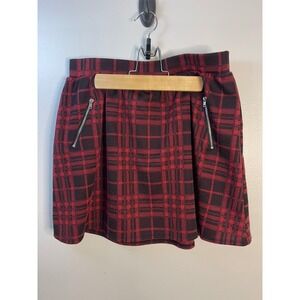 Joe B Girls Red Black Plaid A-Line Skirt Zipper Accents Medium P20542